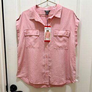 New Buffalo Women's Lyocell Soft Acid Wash Utility Shirt Top Size M Dusty Pink